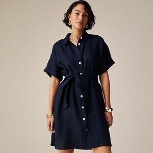 J. Crew Dark Blue Linen Shirt Dress Size L Tall